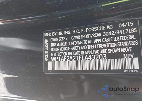 2015 Porsche Cayenne Diesel из США, поврежденный, VIN WP1AF2A21FLA43203